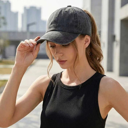 Casquette Femme Vintage Délavée avec Ouverture Queue de Cheval