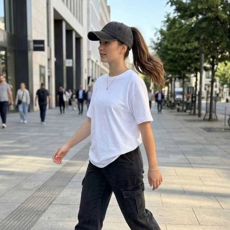 Casquette Femme Vintage Délavée avec Ouverture Queue de Cheval