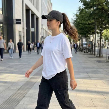 Casquette Femme Vintage Délavée avec Ouverture Queue de Cheval