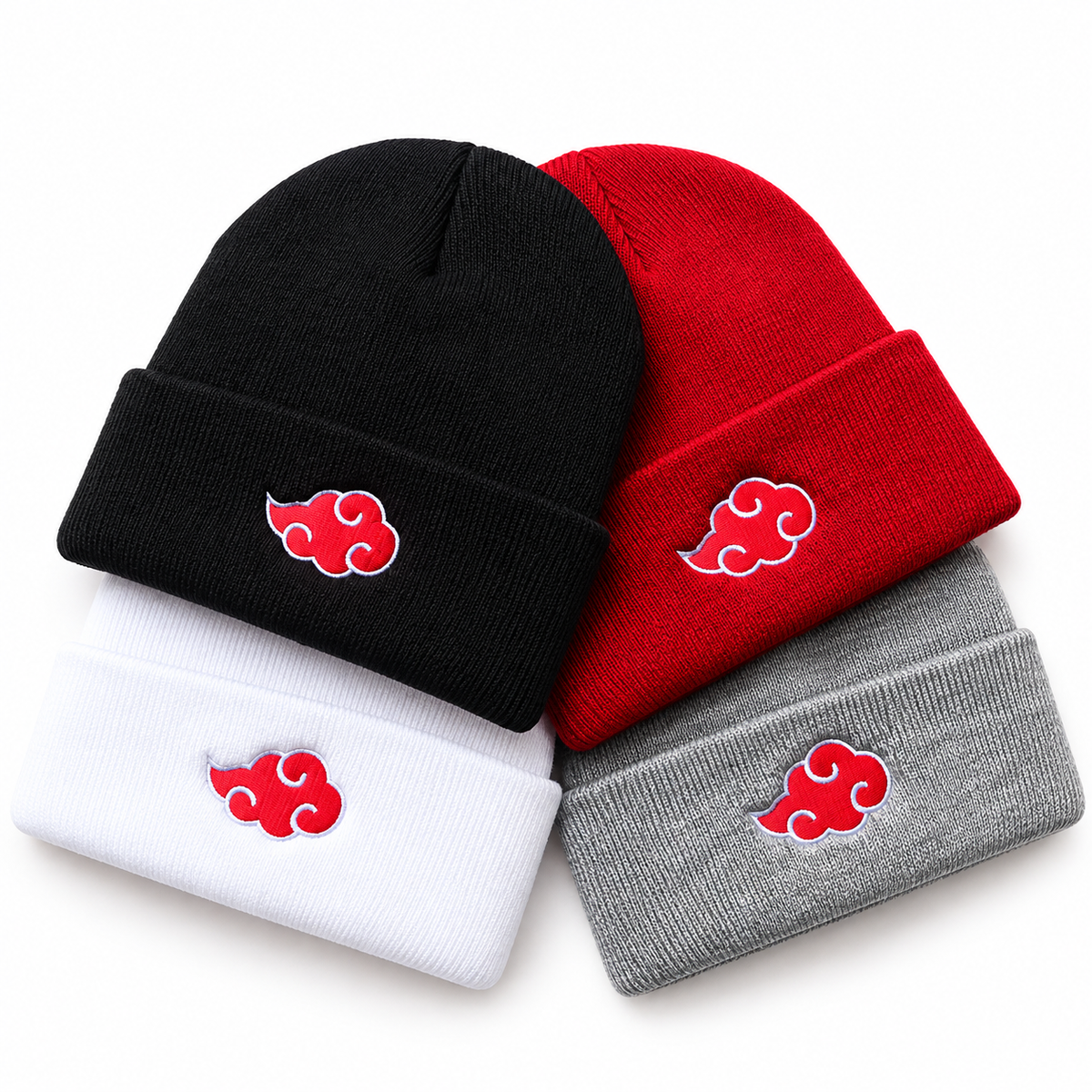 Bonnet Manga Nuage Rouge Brodé – Style Streetwear, 4 Coloris Le chapeau du jour