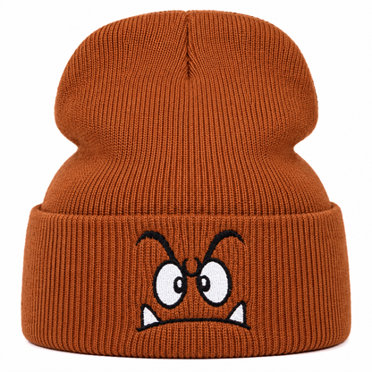 Bonnet Original en Maille Côtelée avec Visage Brodé – Homme Femme Le chapeau du jour