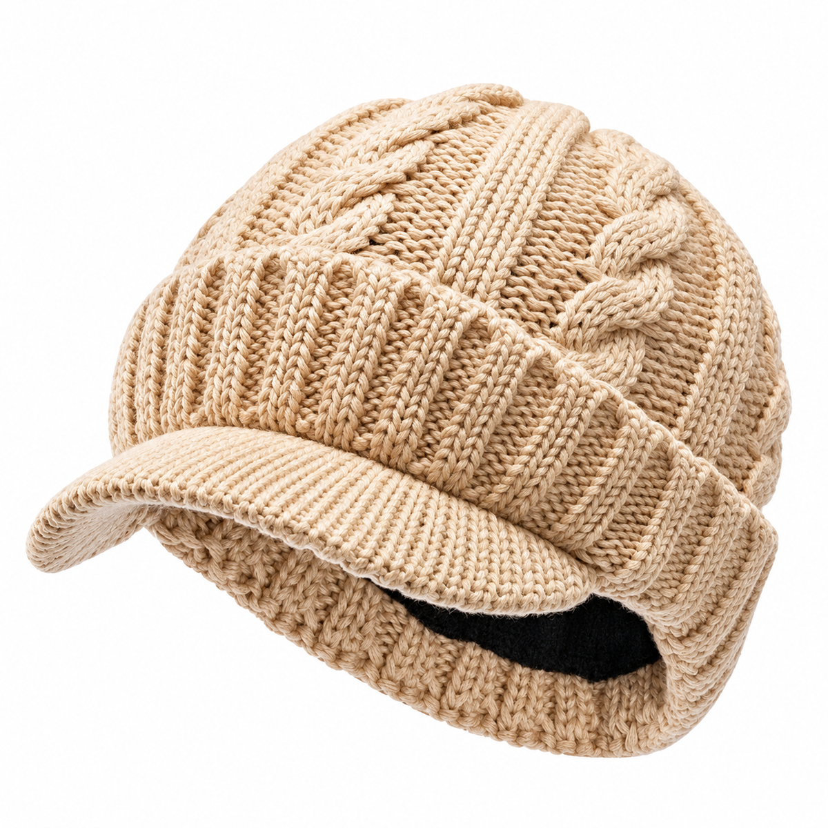 Bonnet d’Hiver à Visière Homme – Maille Épaisse Grande Taille __ocb_default__