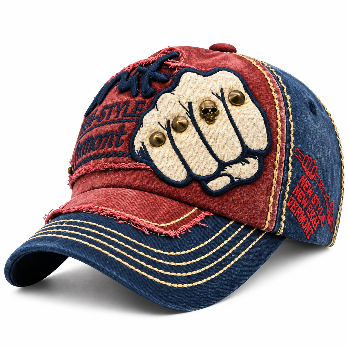 Casquette Vintage Patchwork Poing Brodé Réglable – Homme Femme Le chapeau du jour