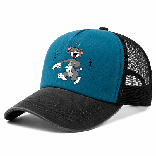 Casquette Trucker Vintage Unisexe – Motif Chat et Souris Animés