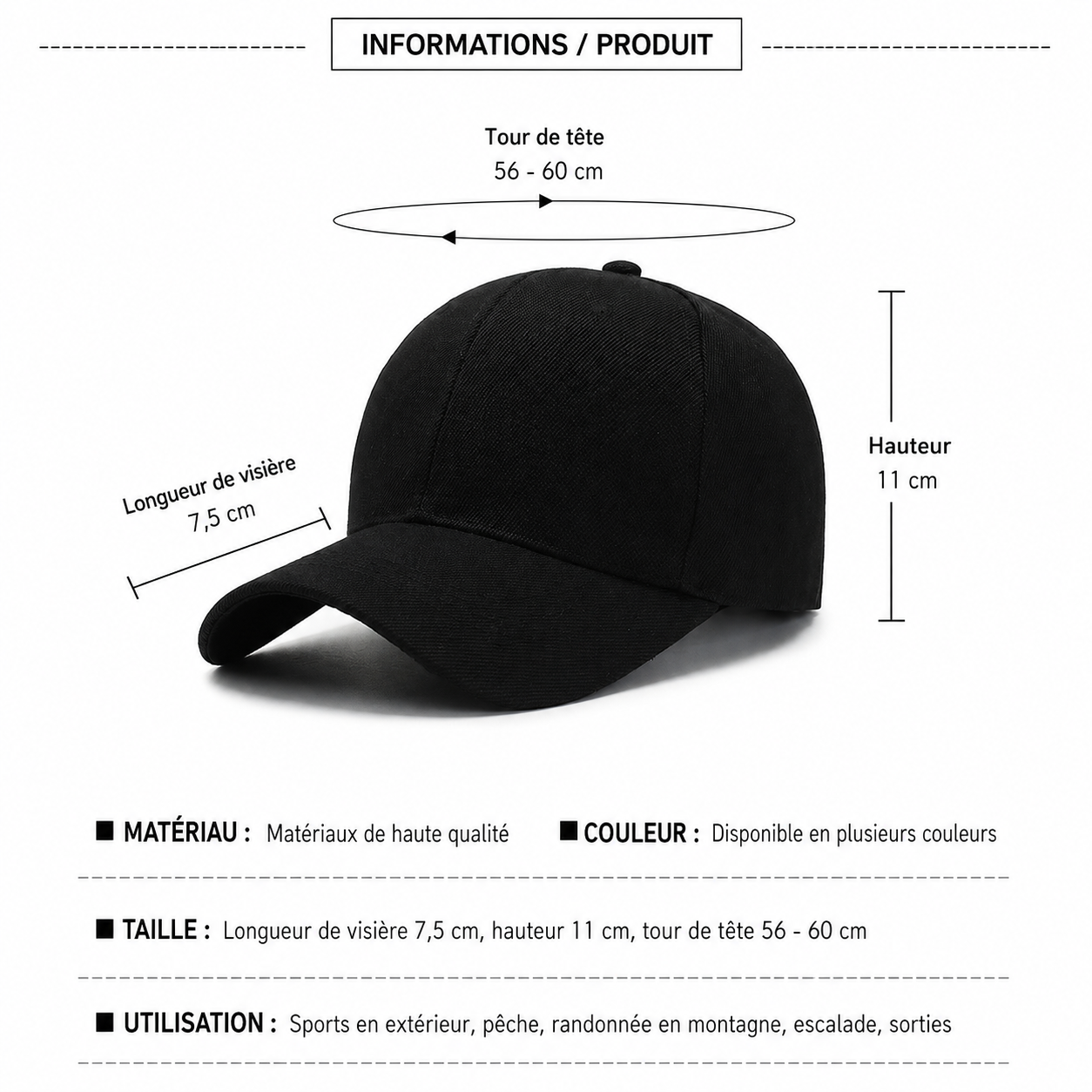 Casquette Unisexe Classique – Style Minimaliste et Ajustable