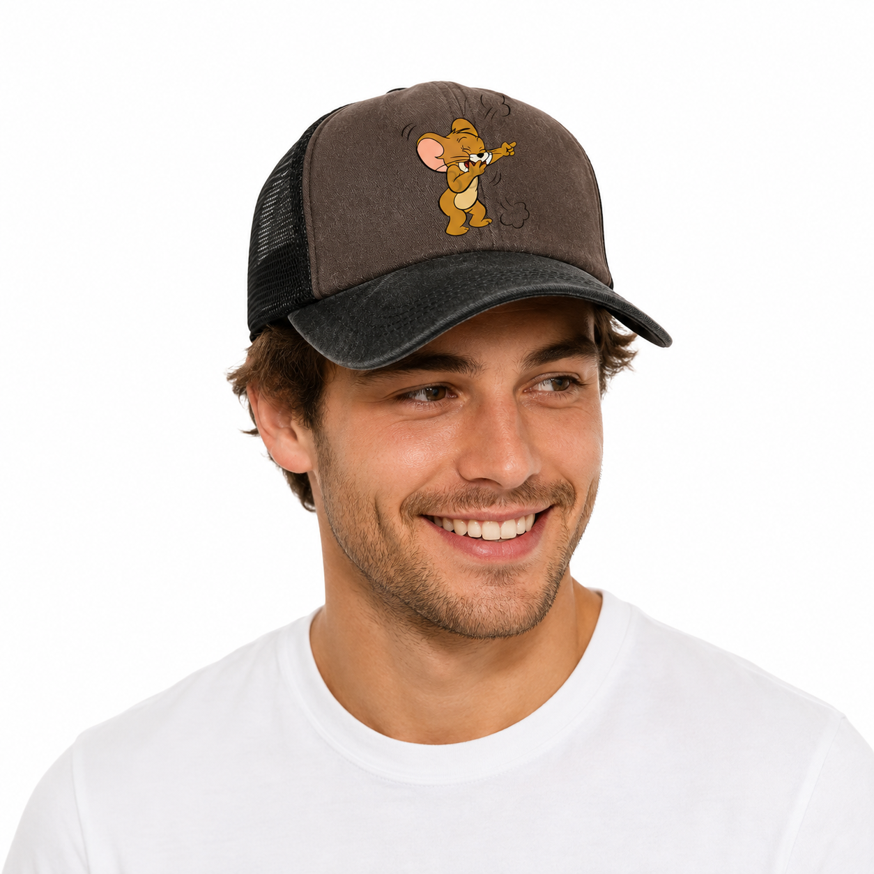 Casquette Trucker Vintage Unisexe – Motif Chat et Souris Animés