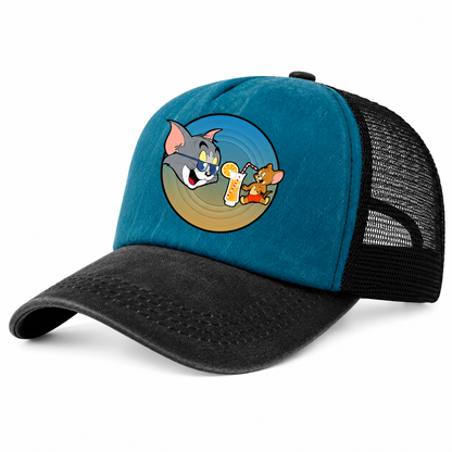 Casquette Trucker Vintage Unisexe – Motif Chat et Souris Animés