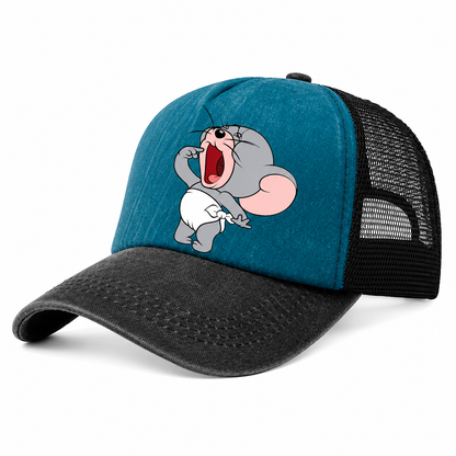 Casquette Trucker Vintage Unisexe – Motif Chat et Souris Animés