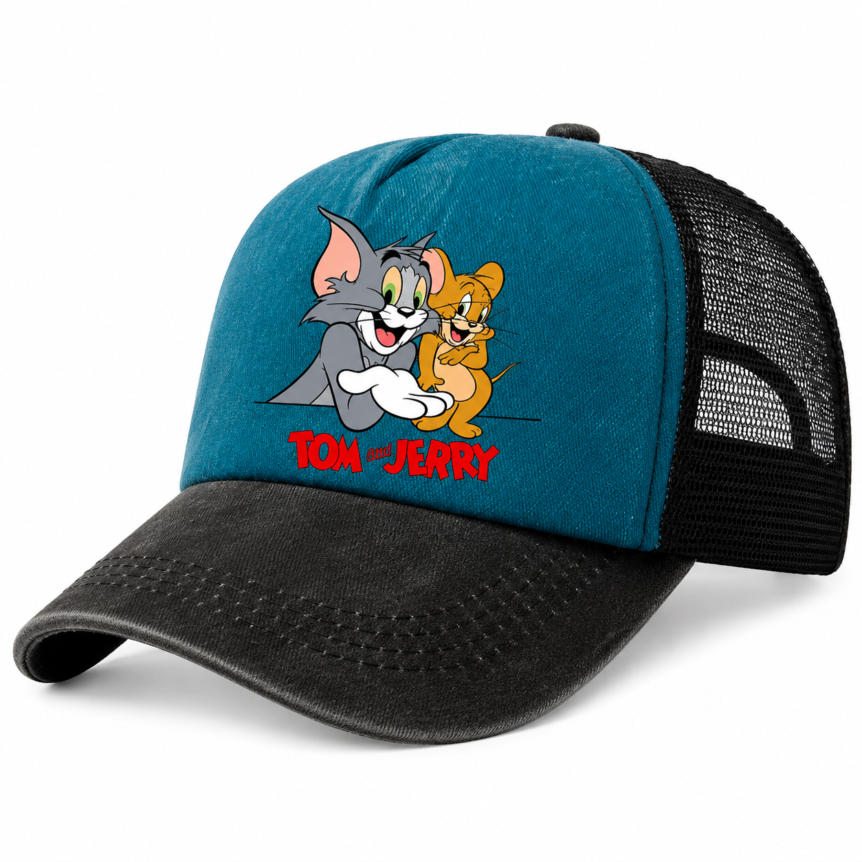 Casquette Trucker Vintage Unisexe – Motif Chat et Souris Animés