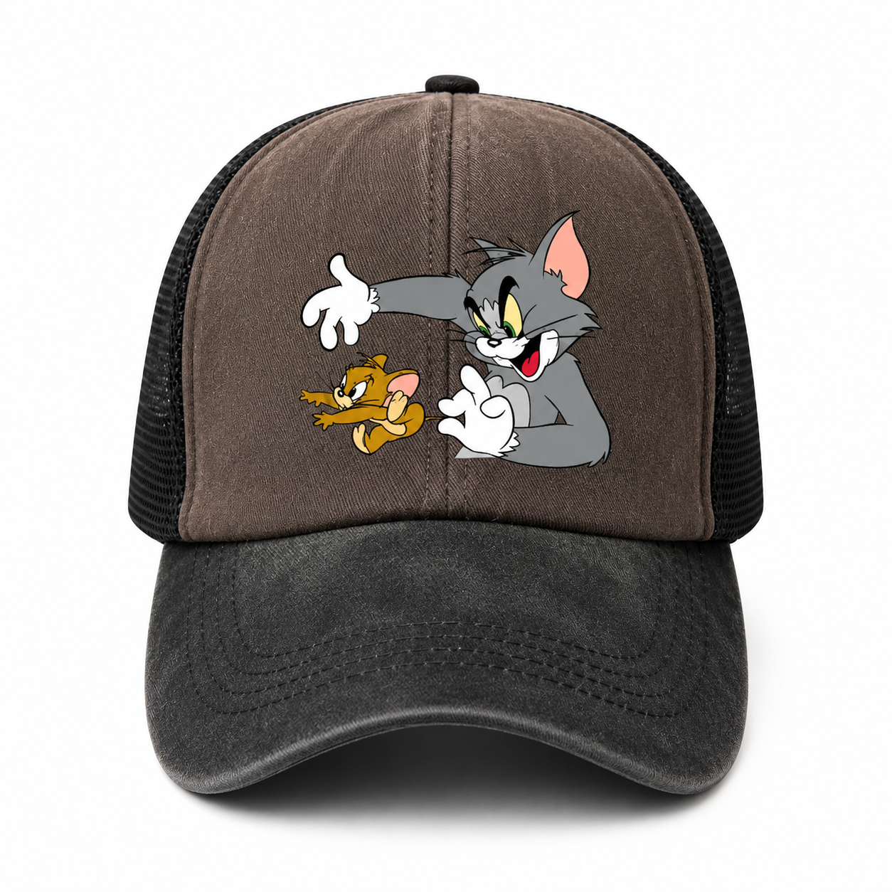 Casquette Trucker Vintage Unisexe – Motif Chat et Souris Animés
