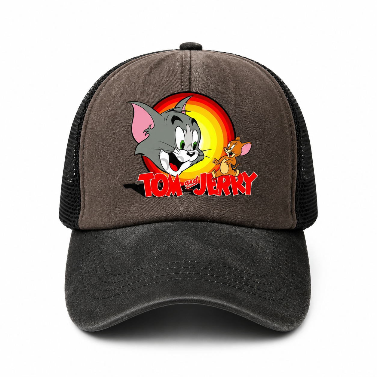 Casquette Trucker Vintage Unisexe – Motif Chat et Souris Animés