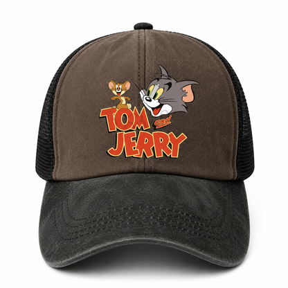Casquette Trucker Vintage Unisexe – Motif Chat et Souris Animés