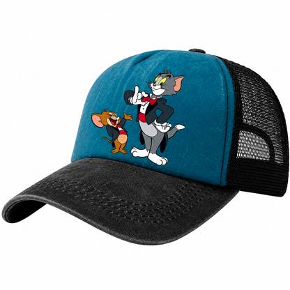 Casquette Trucker Vintage Unisexe – Motif Chat et Souris Animés