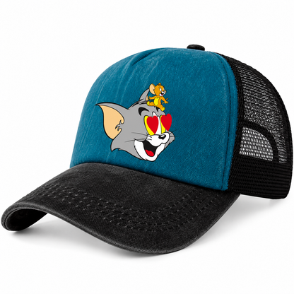 Casquette Trucker Vintage Unisexe – Motif Chat et Souris Animés