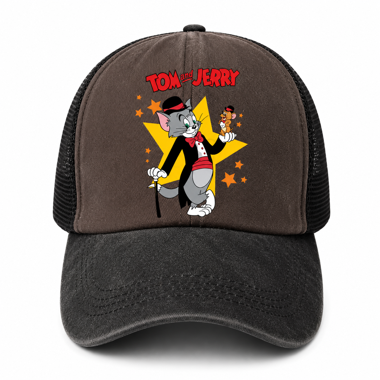 Casquette Trucker Vintage Unisexe – Motif Chat et Souris Animés