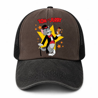 Casquette Trucker Vintage Unisexe – Motif Chat et Souris Animés