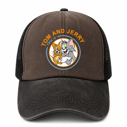 Casquette Trucker Vintage Unisexe – Motif Chat et Souris Animés