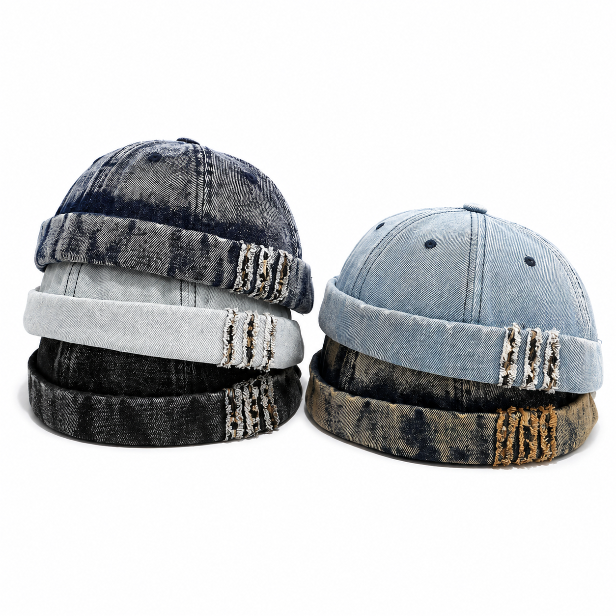 Bonnet Docker Vintage en Denim Délavé | Style Marin Unisexe Ajustable