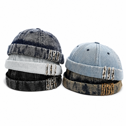 Bonnet Docker Vintage en Denim Délavé | Style Marin Unisexe Ajustable