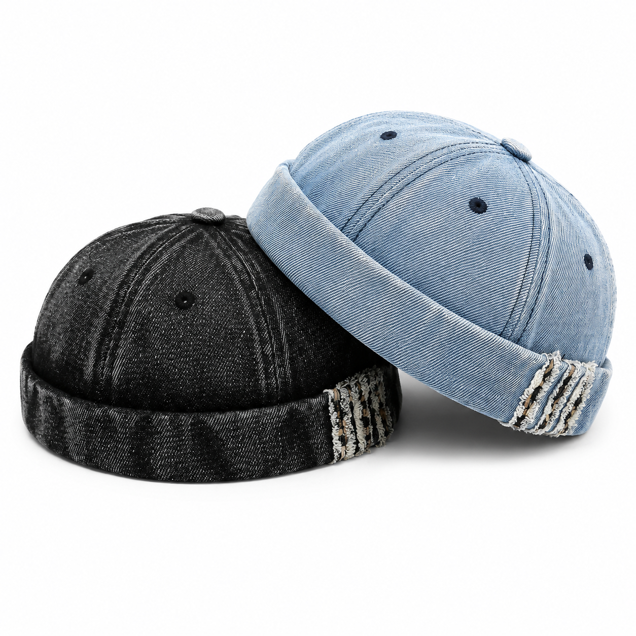 Bonnet Docker Vintage en Denim Délavé | Style Marin Unisexe Ajustable