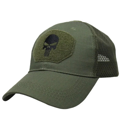 Casquette Tactique Camouflage – Maille Respirante avec Patch Tête de Mort