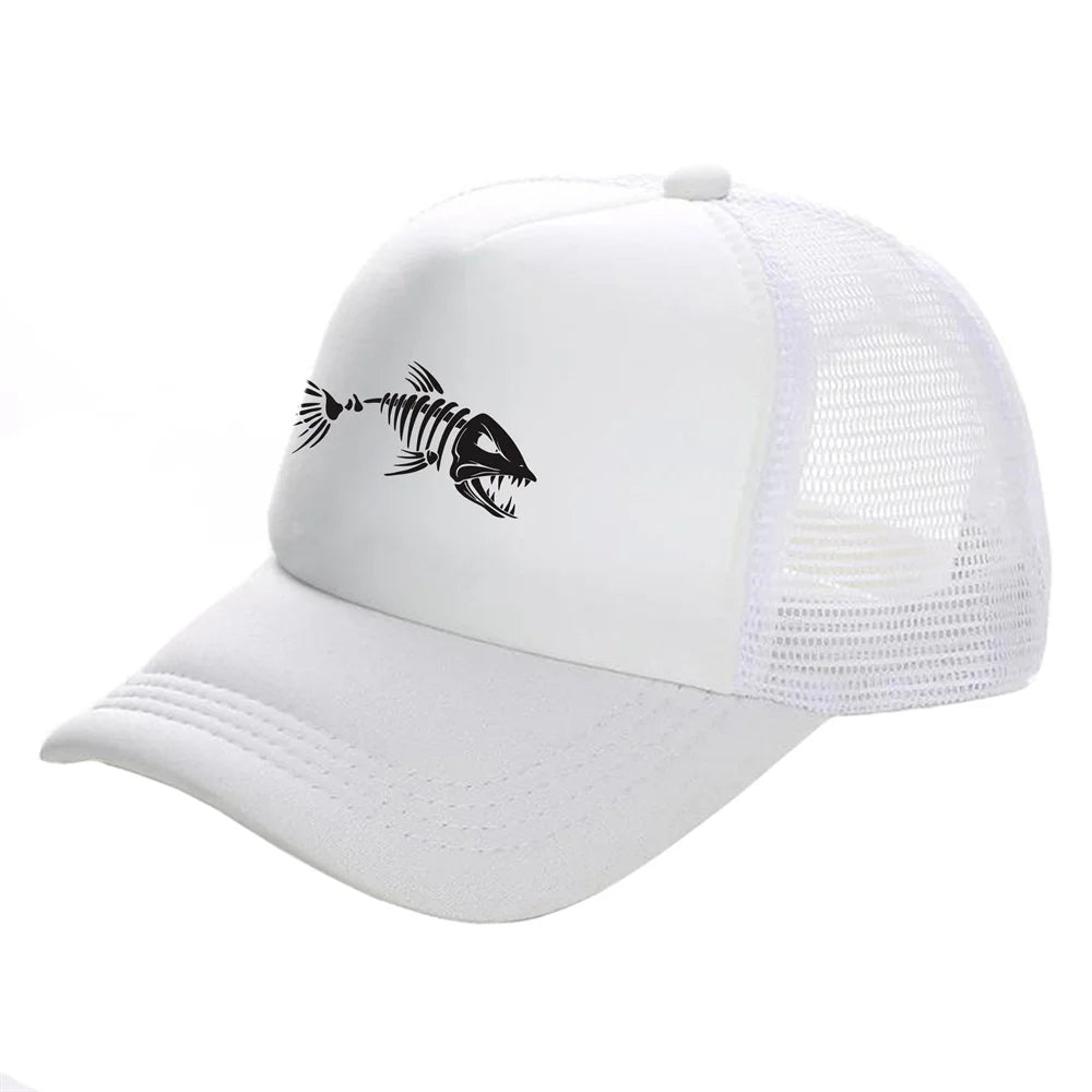 Casquette Trucker Unisexe – Motif Squelette de Poisson et Maille Respirante
