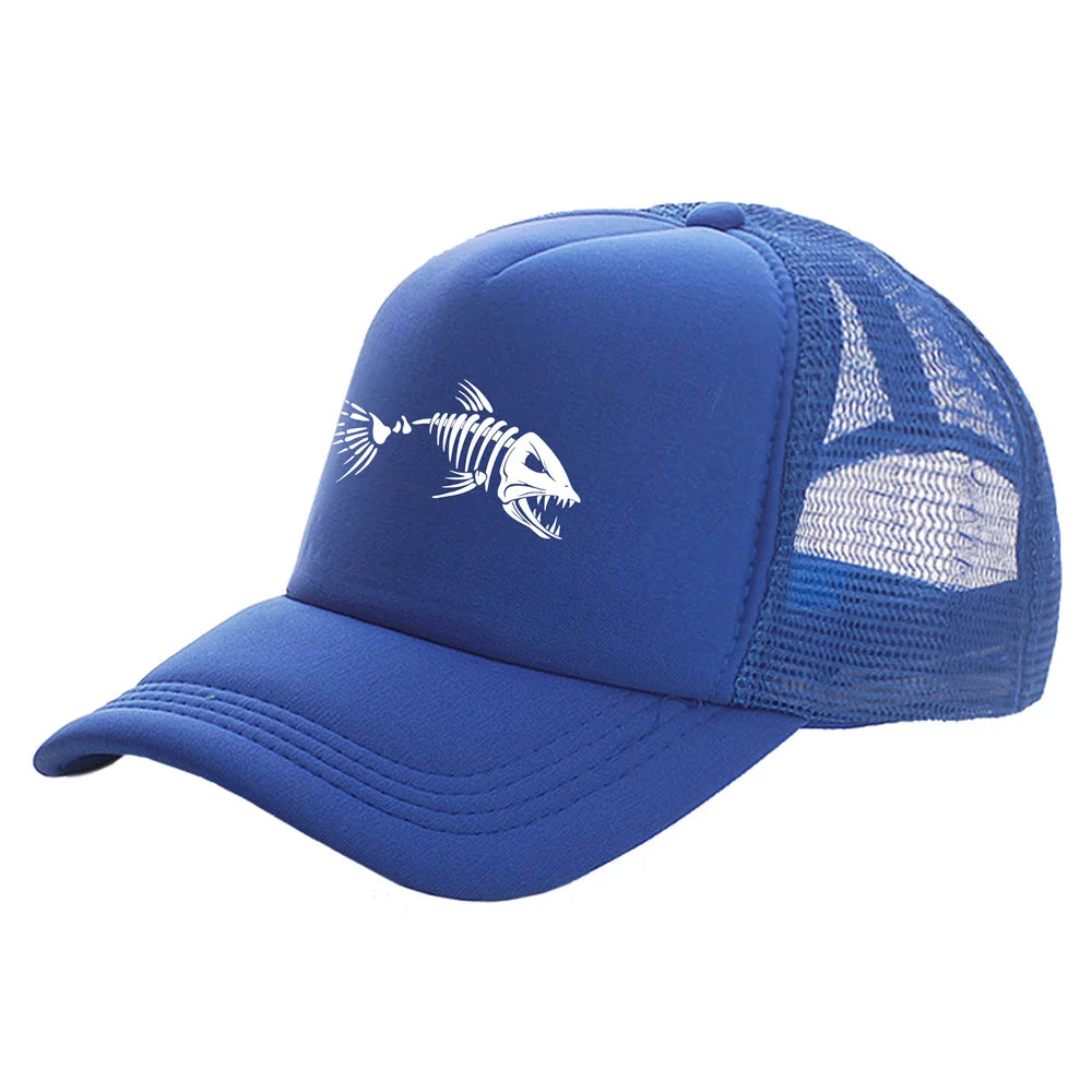 Casquette Trucker Unisexe – Motif Squelette de Poisson et Maille Respirante