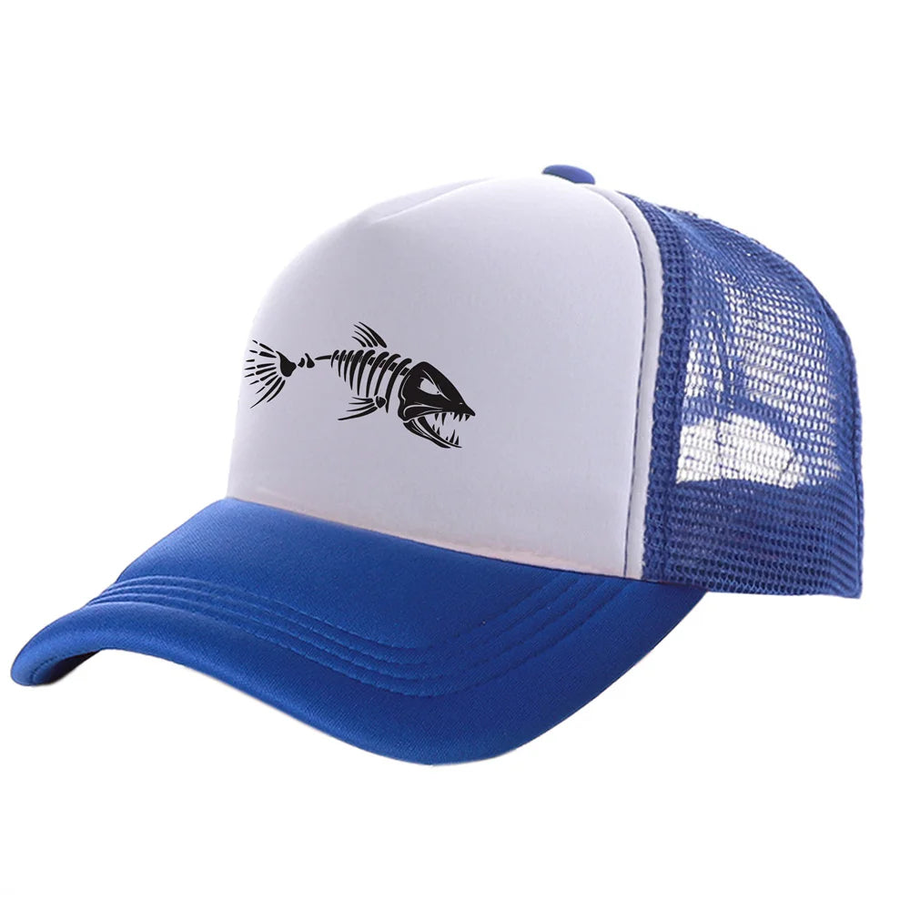 Casquette Trucker Unisexe – Motif Squelette de Poisson et Maille Respirante