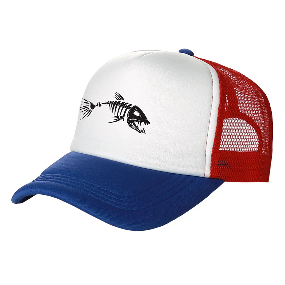 Casquette Trucker Unisexe – Motif Squelette de Poisson et Maille Respirante