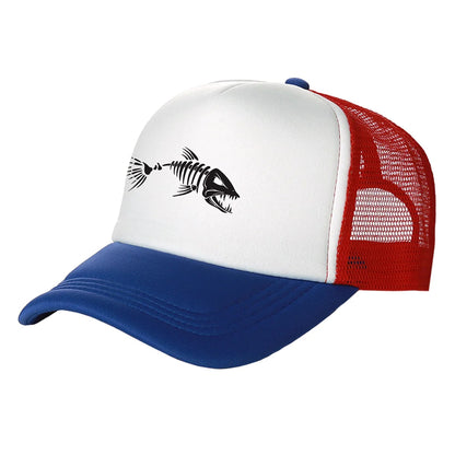 Casquette Trucker Unisexe – Motif Squelette de Poisson et Maille Respirante