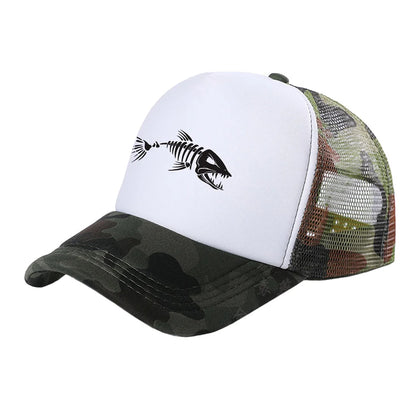 Casquette Trucker Unisexe – Motif Squelette de Poisson et Maille Respirante
