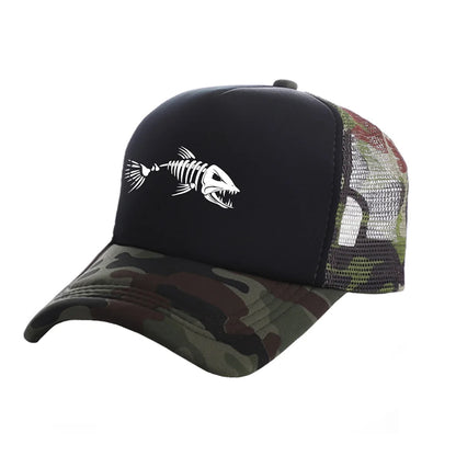 Casquette Trucker Unisexe – Motif Squelette de Poisson et Maille Respirante