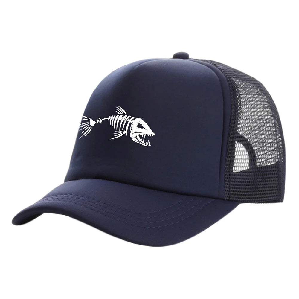 Casquette Trucker Unisexe – Motif Squelette de Poisson et Maille Respirante