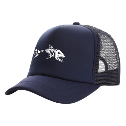 Casquette Trucker Unisexe – Motif Squelette de Poisson et Maille Respirante