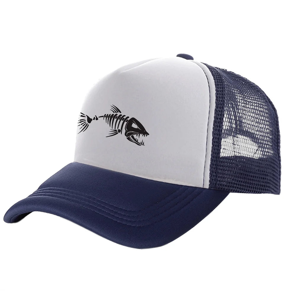 Casquette Trucker Unisexe – Motif Squelette de Poisson et Maille Respirante