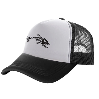 Casquette Trucker Unisexe – Motif Squelette de Poisson et Maille Respirante