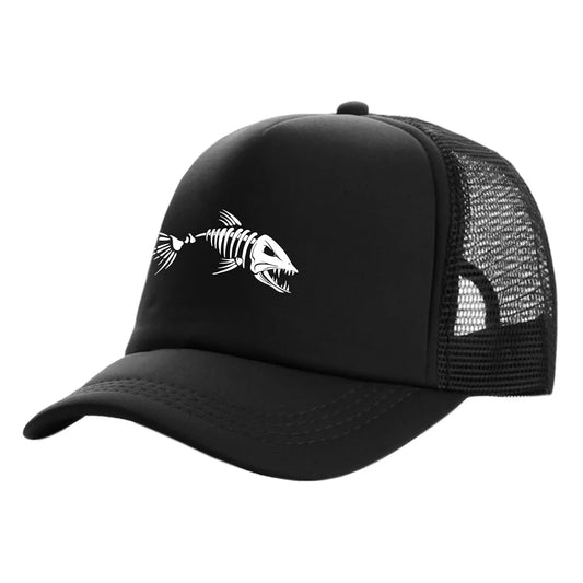 Casquette Trucker Unisexe – Motif Squelette de Poisson et Maille Respirante