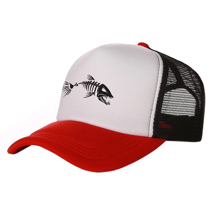 Casquette Trucker Unisexe – Motif Squelette de Poisson et Maille Respirante