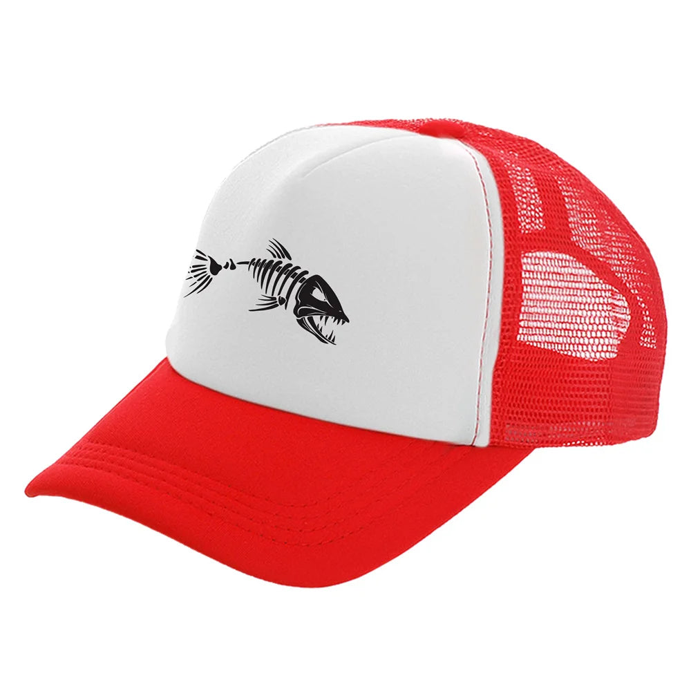 Casquette Trucker Unisexe – Motif Squelette de Poisson et Maille Respirante