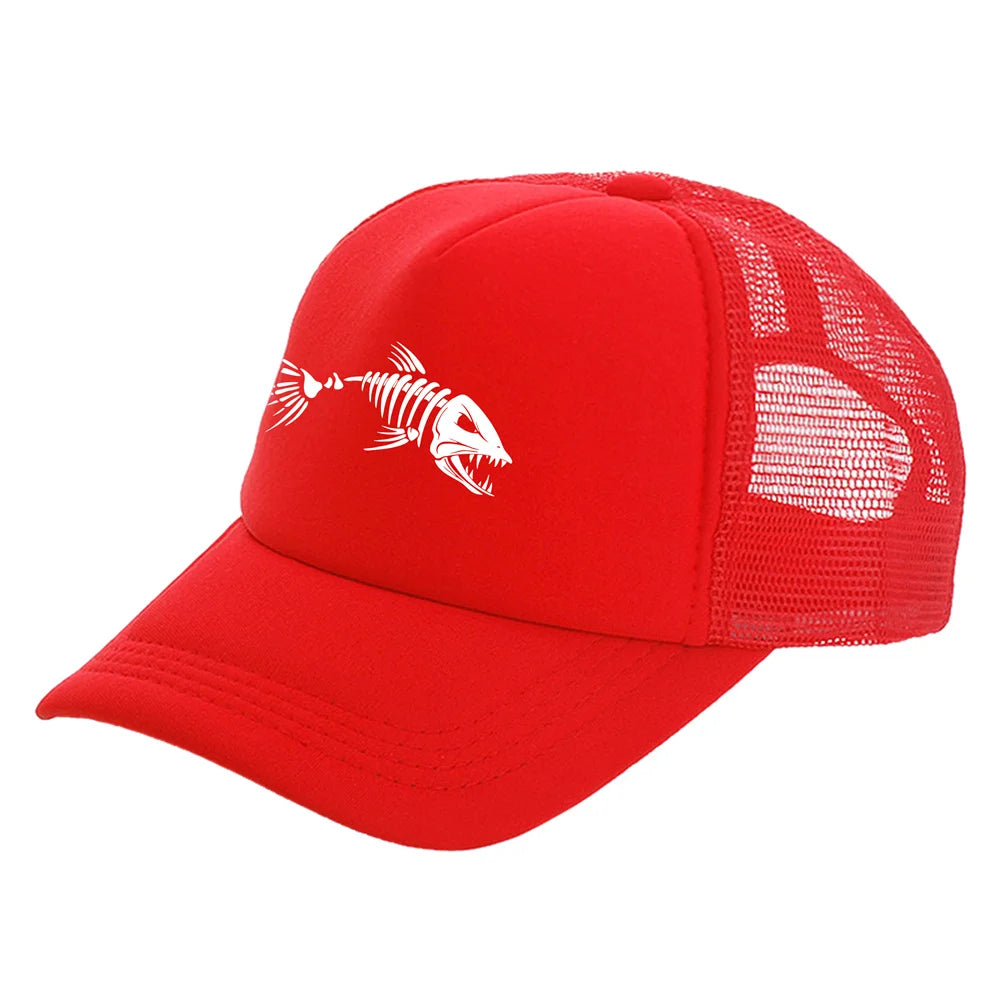 Casquette Trucker Unisexe – Motif Squelette de Poisson et Maille Respirante