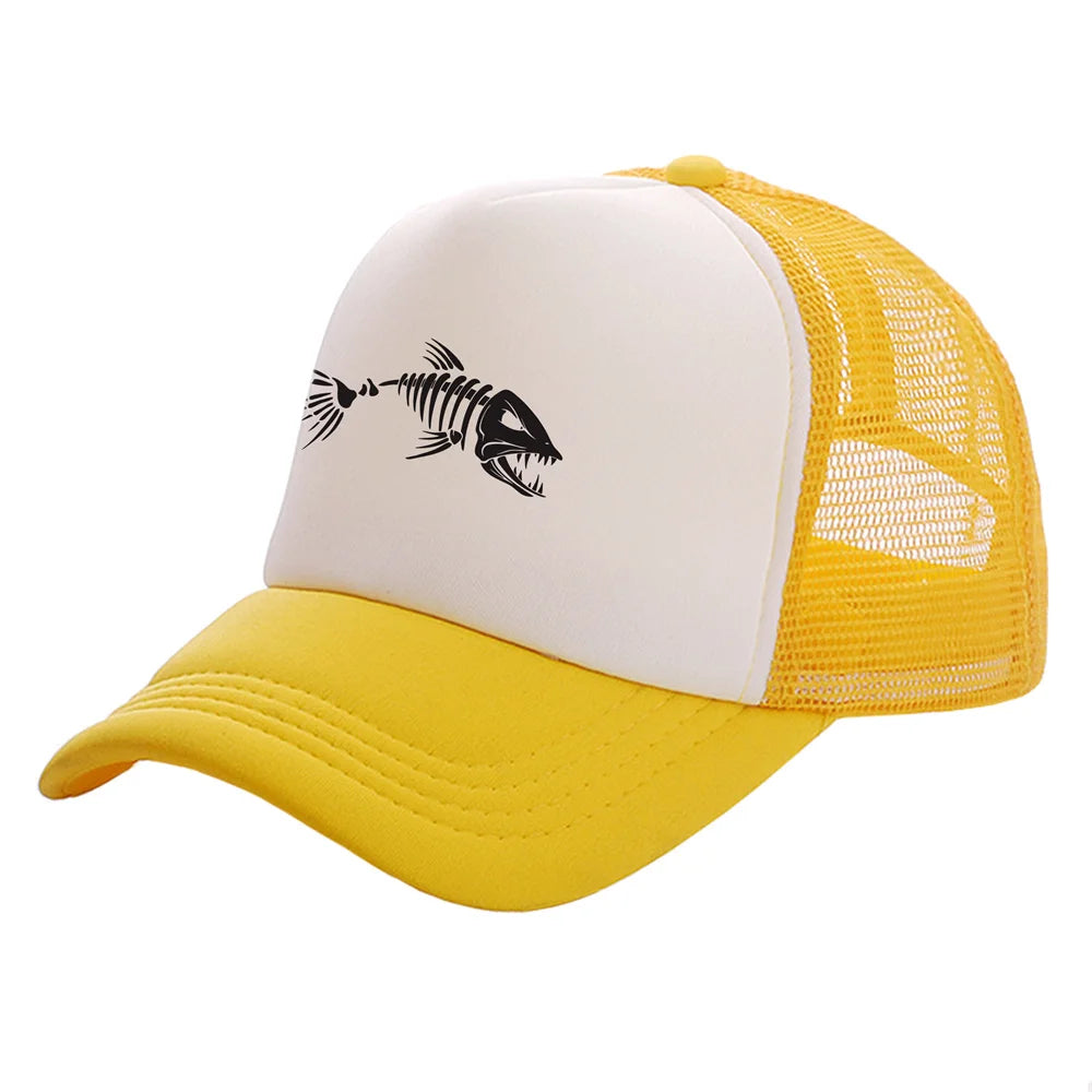 Casquette Trucker Unisexe – Motif Squelette de Poisson et Maille Respirante