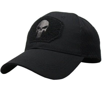Casquette Tactique Camouflage – Maille Respirante avec Patch Tête de Mort