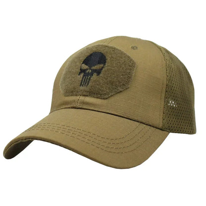 Casquette Tactique Camouflage – Maille Respirante avec Patch Tête de Mort