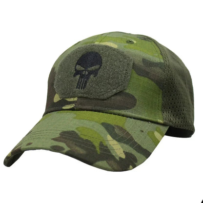 Casquette Tactique Camouflage – Maille Respirante avec Patch Tête de Mort