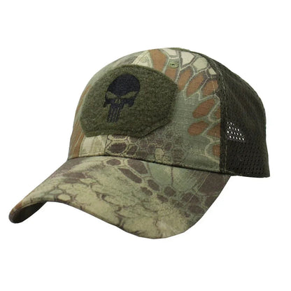 Casquette Tactique Camouflage – Maille Respirante avec Patch Tête de Mort