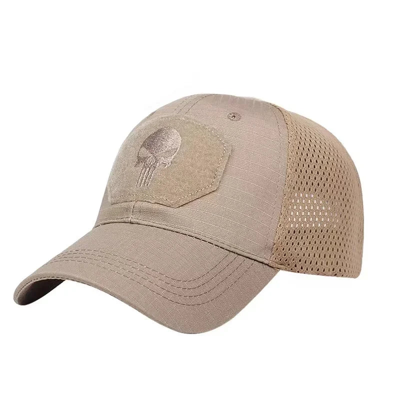 Casquette Tactique Camouflage – Maille Respirante avec Patch Tête de Mort