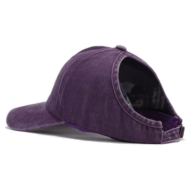 Casquette Femme Vintage Délavée avec Ouverture Queue de Cheval